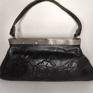 Black Tooled Leather Patricia Nash Handbag Floral Embossed (Needs Repair!)